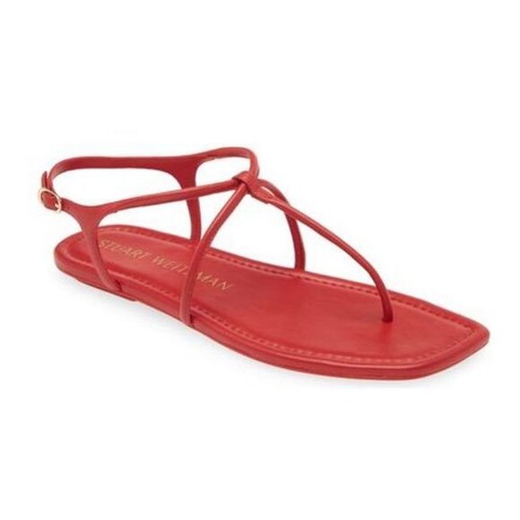 Stuart Weitzman Womens Flats Sandal Matilda Red Leather Comfort Summer 7.5 - Picture 1 of 3